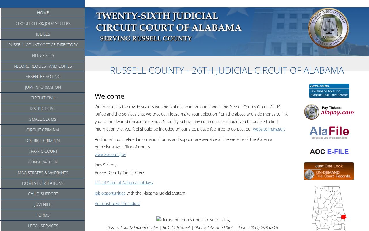 Russell County court docket and Twenty-Sixth Judicial Circuit access