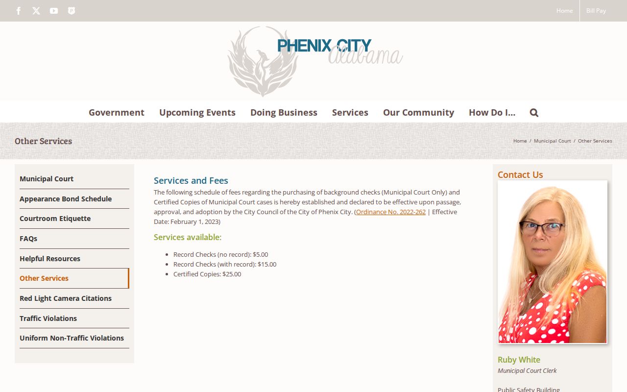 Phenix City court record checks and certified municipal copies