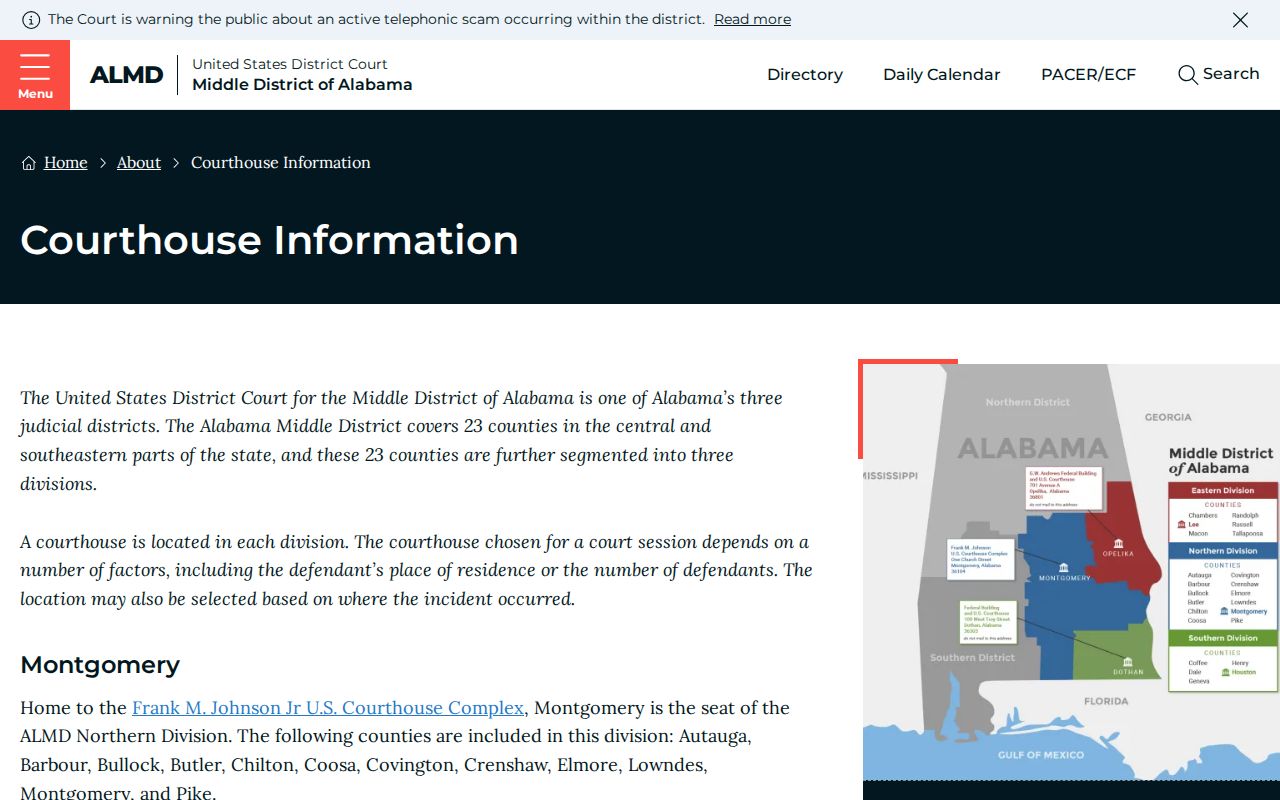 Russell County hearing date federal courthouse information