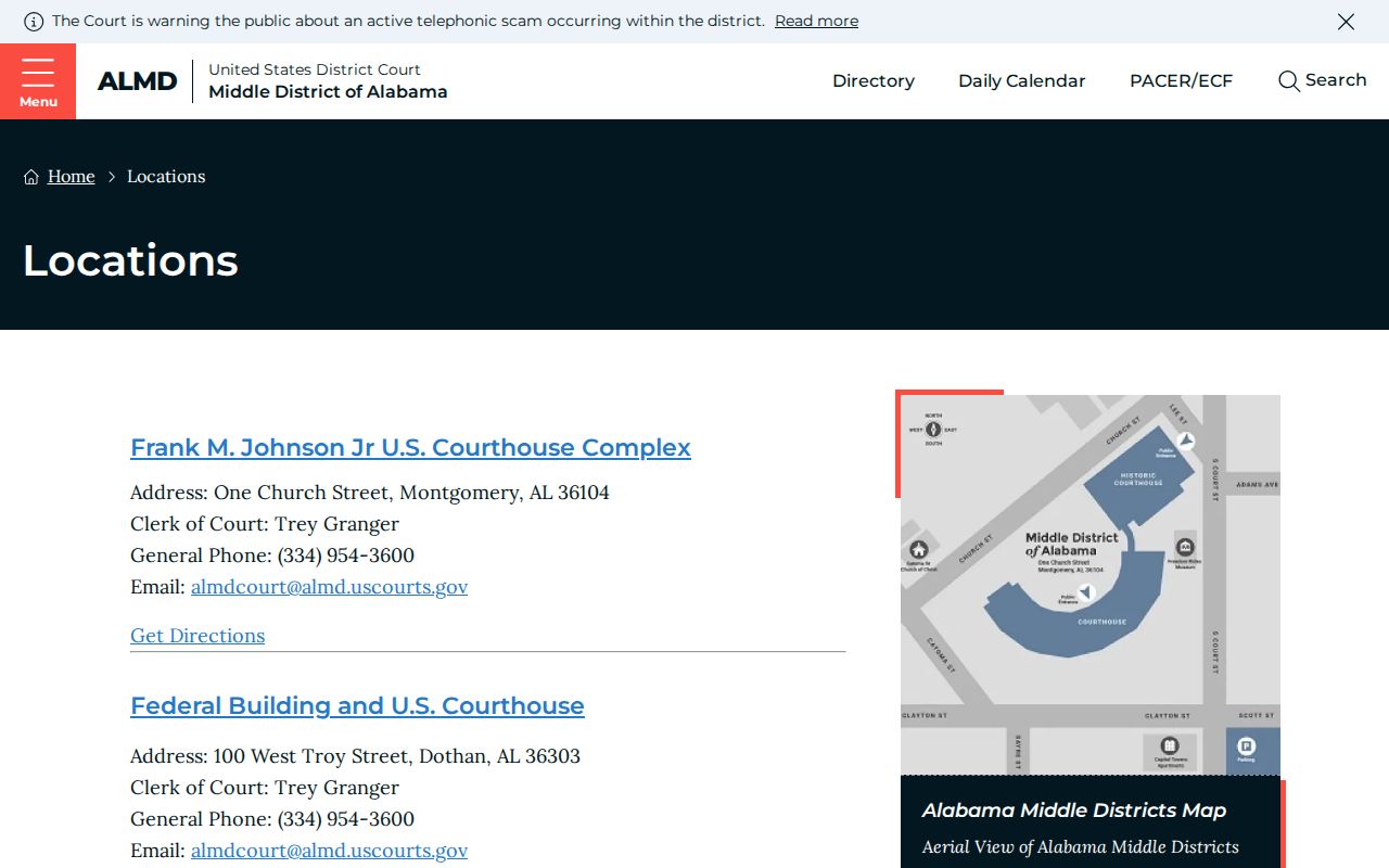 Russell County court calendar federal courthouse locations