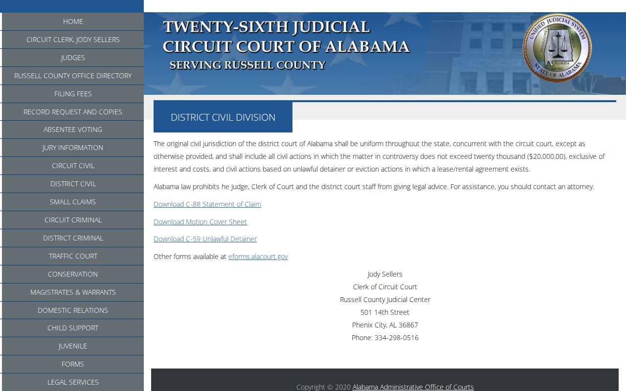 Official Russell County District civil and eviction jurisdiction page