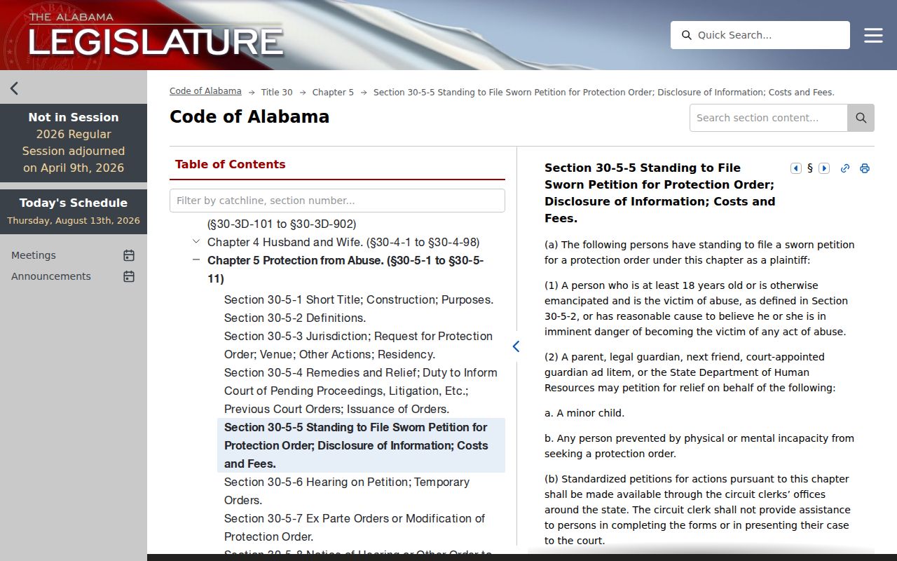 Alabama protected-address redaction law for court filings