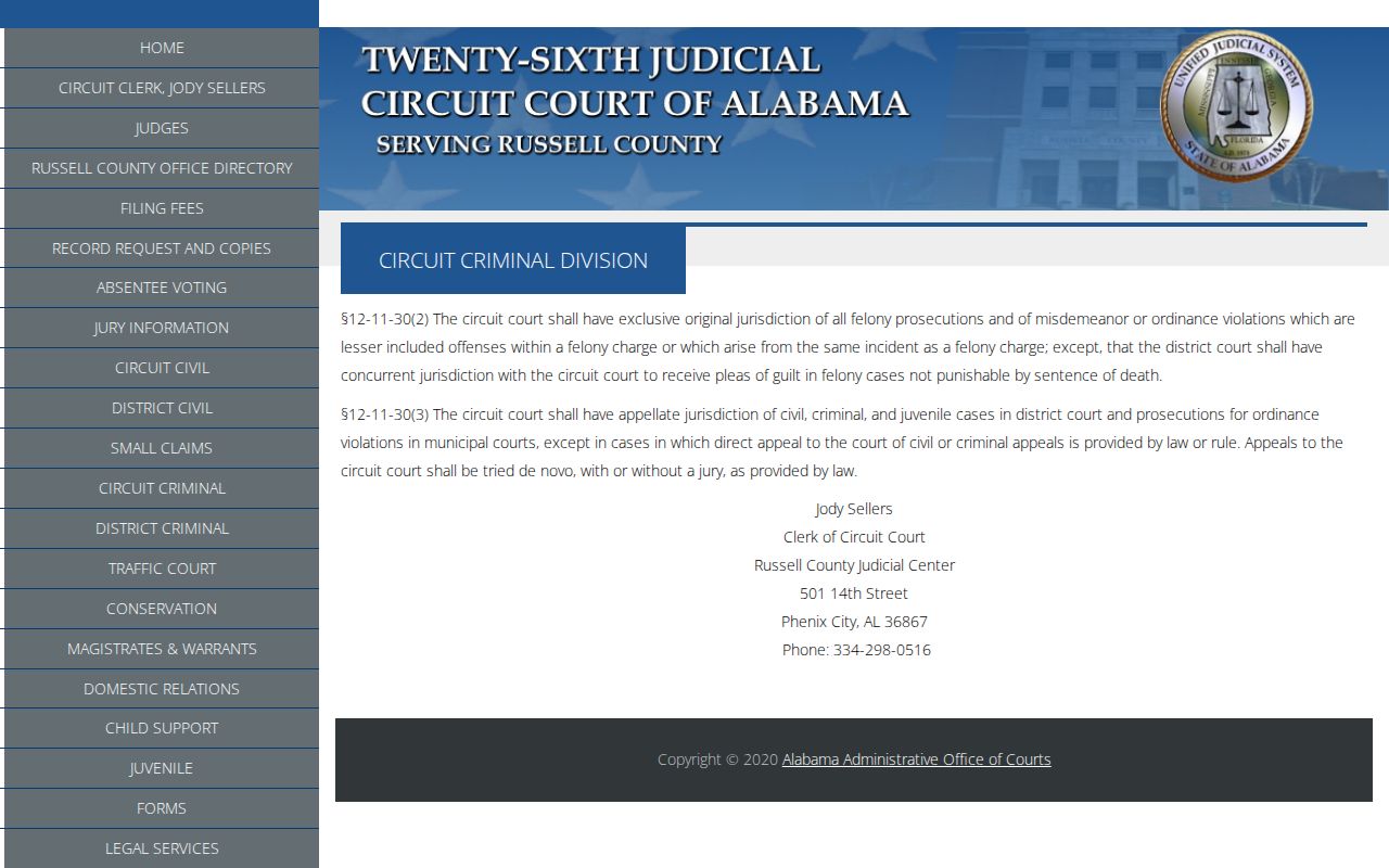 Official Russell County Circuit criminal jurisdiction page