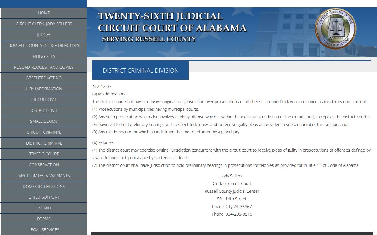 Official Russell County District criminal jurisdiction page