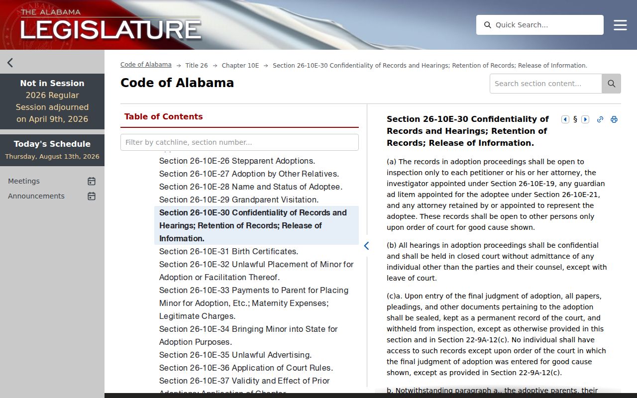 Alabama adoption confidentiality law for Russell County court records
