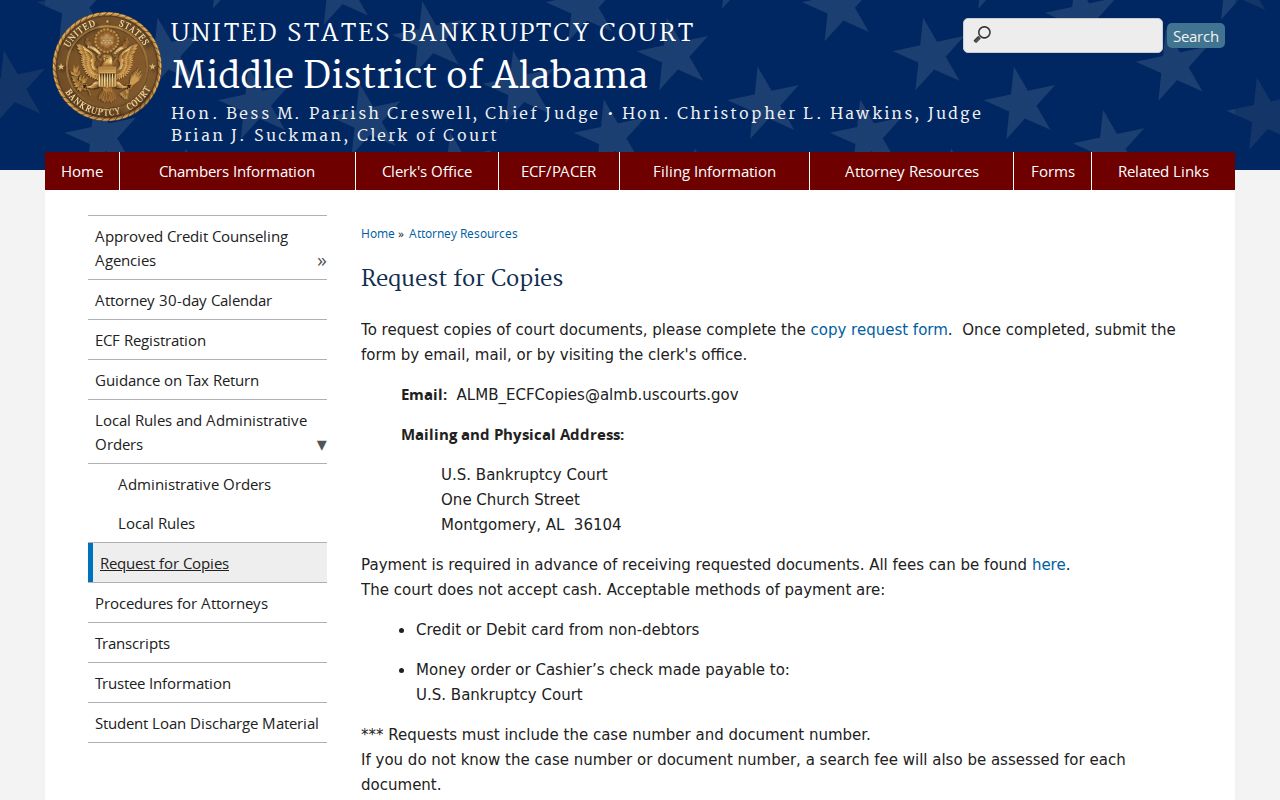 Russell County federal bankruptcy court records copy request route
