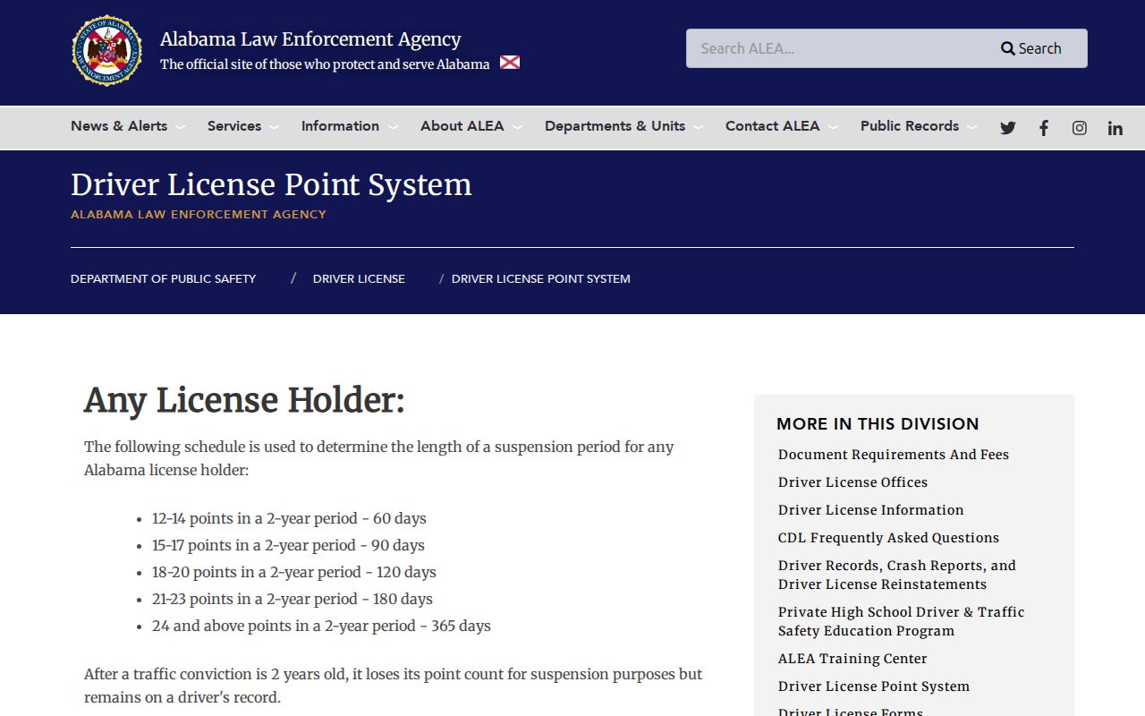 ALEA point system separate from Russell County traffic court records