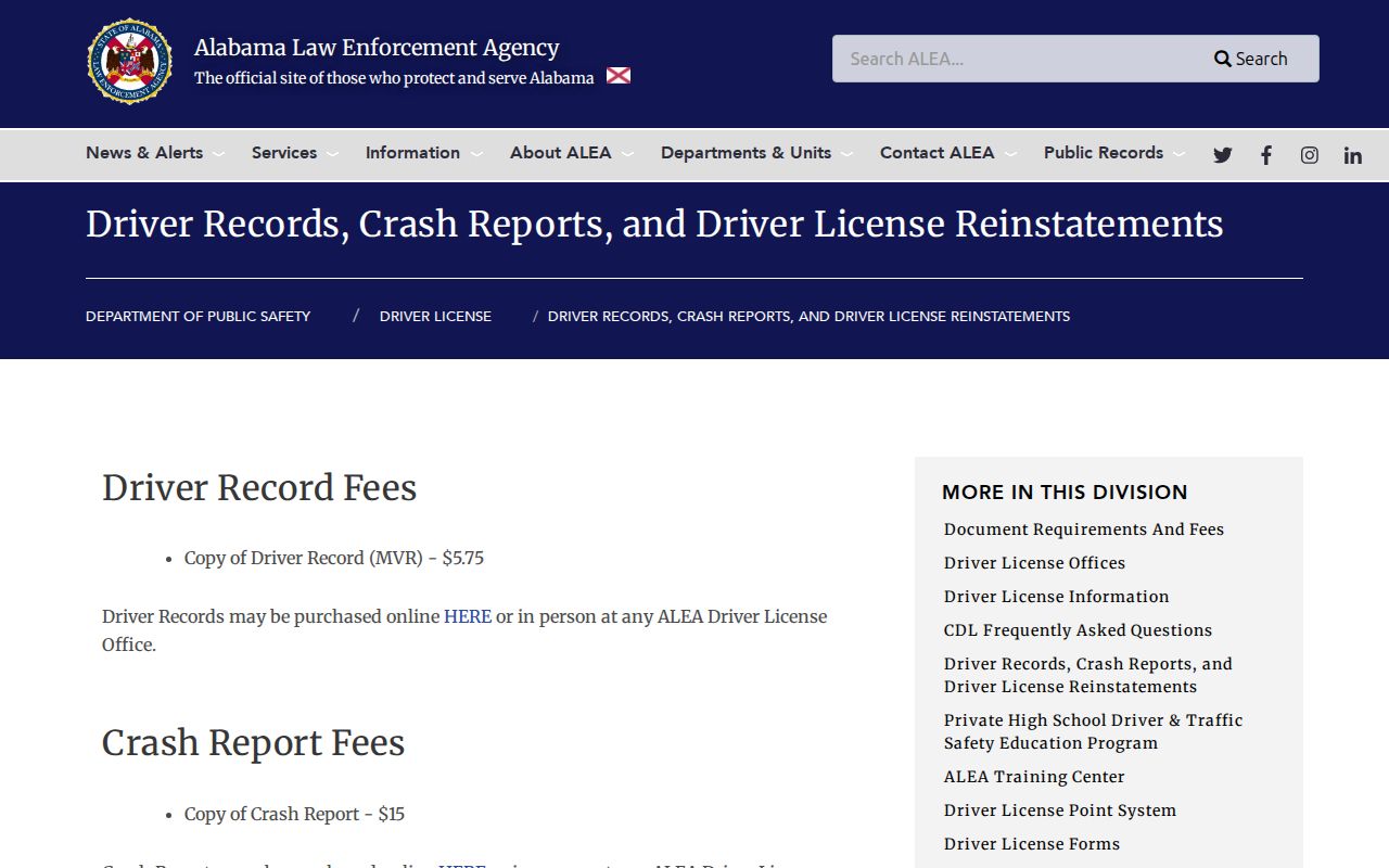 ALEA custodian page distinguished from Russell County traffic court records